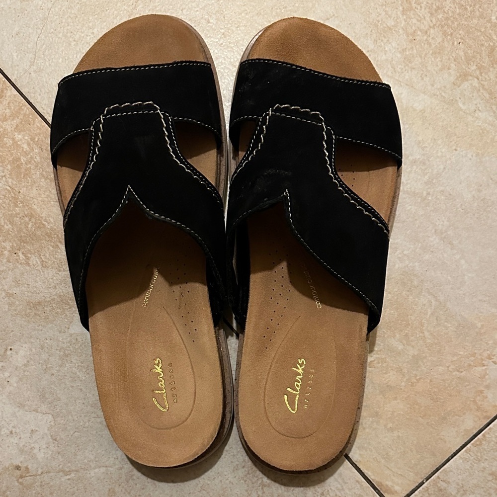 Clarks Women's Black and Brown Sandals - Picture 1 of 3